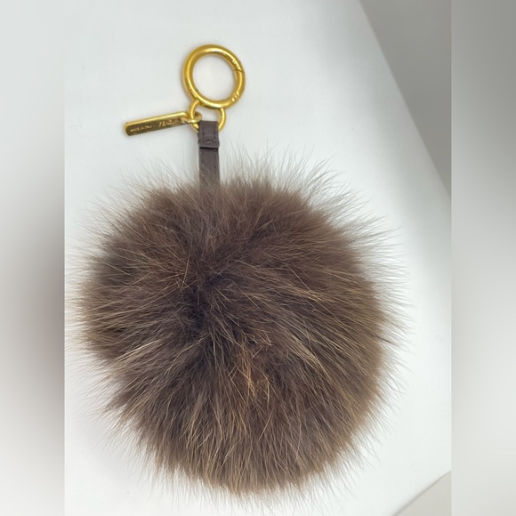 Fendi Brown Fur Pom Pom Bag Charm on leather strap with gold hardware - Picture 5 of 10